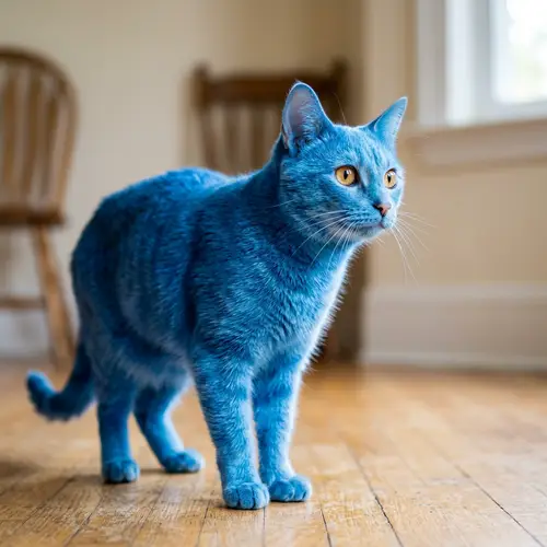 Blue Tinted Cat Portrait - Domestic Short Hair Breed