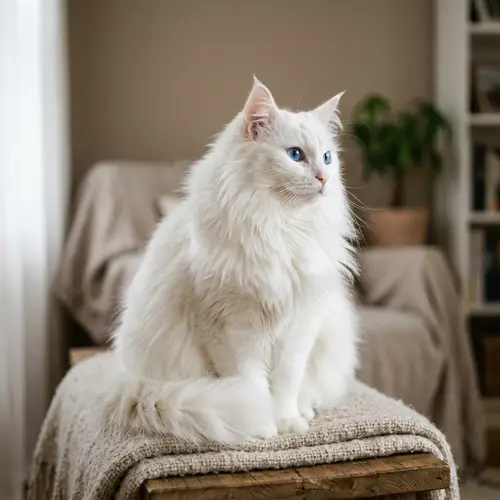 Fluffy Angora Cat with Bright Blue Eyes