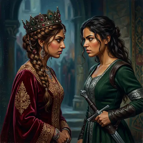 Dramatic Genre Scene: Women's Encounter with Crown and Sword
