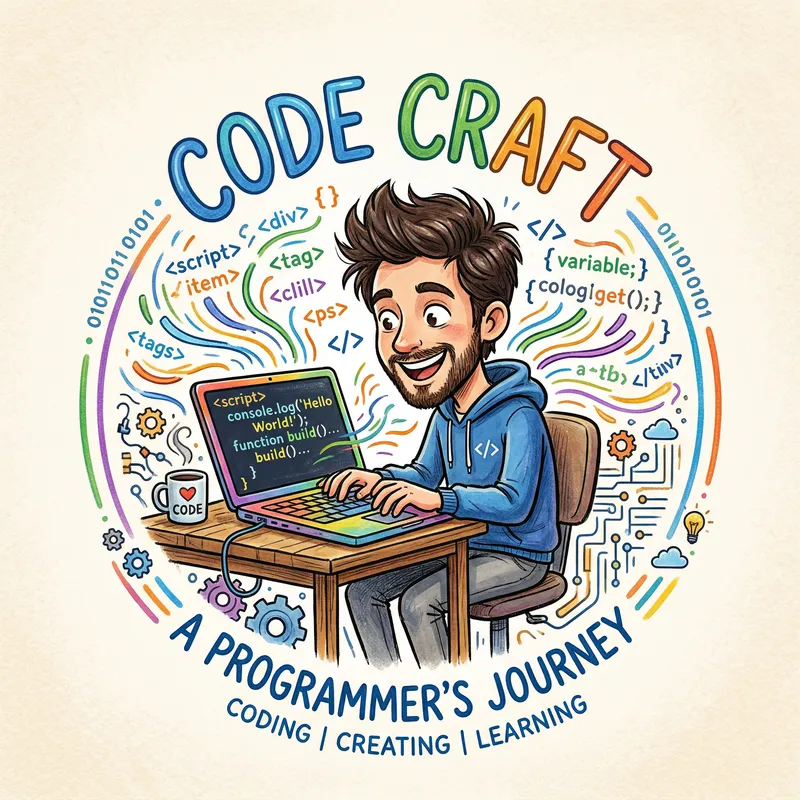 Colorful Hand-Drawn Programmer Logo - Engage Creativity and Passion
