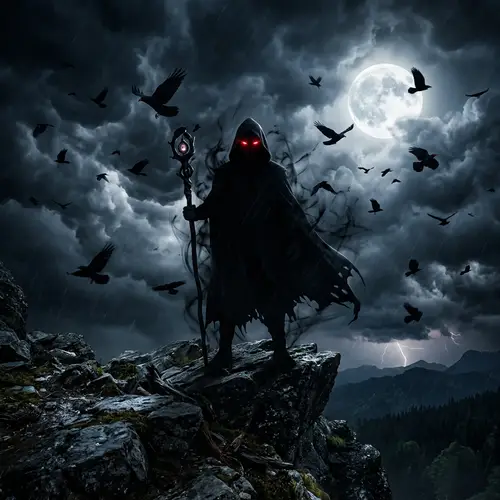 Mystic Warrior Silhouette Wallpaper | Stormy Sky & Full Moon