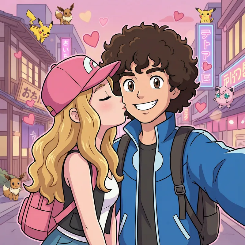 Cute Cartoon Pokemon Trainers in Love