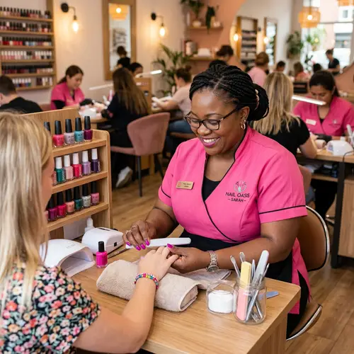 Plus-Size Manicurist in Pink Uniform