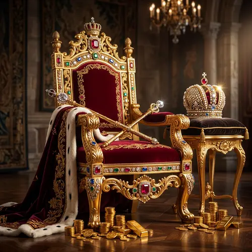 Opulent Million Dollar Throne with Gold Crown and Wealth Symbolism