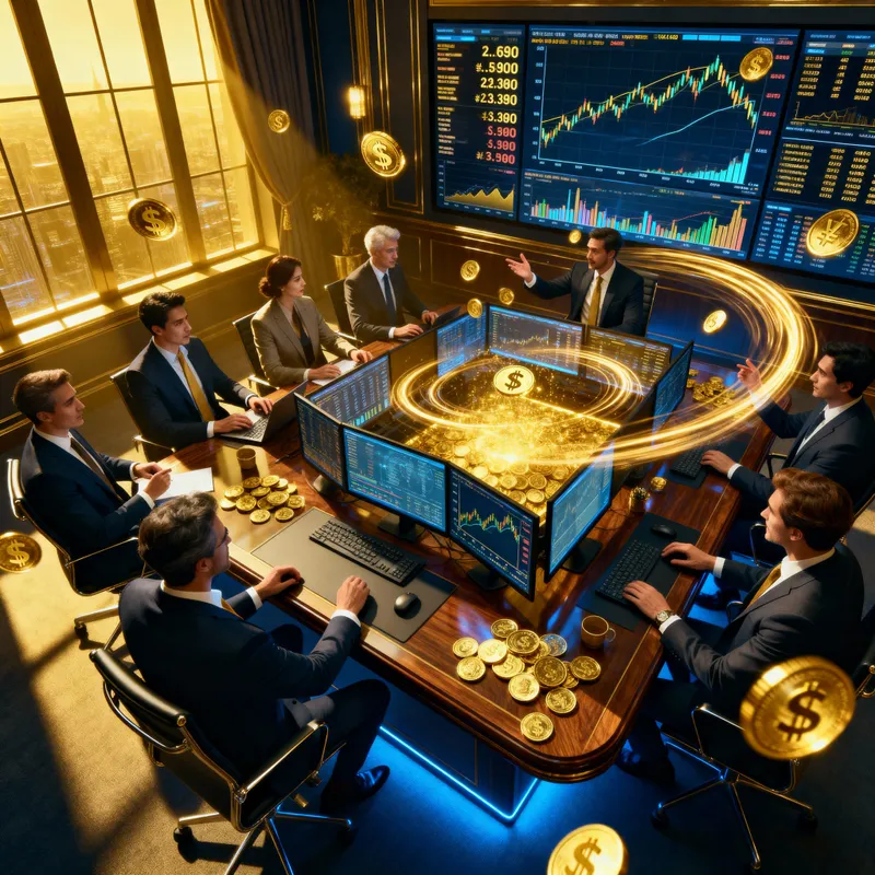 Vibrant Gold Trading Scene in a Modern Forex Office