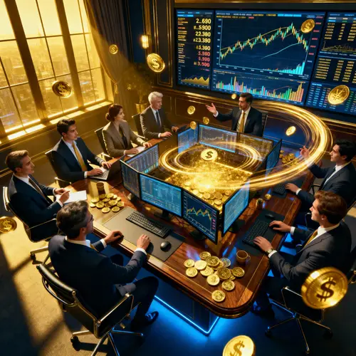 Vibrant Gold Trading Scene in a Modern Forex Office