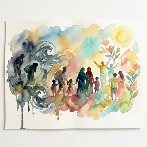 Refugee Resettlement Watercolor | Emotive Abstract Art