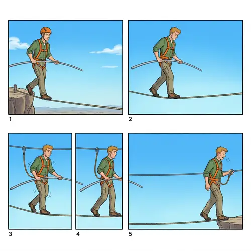 Balancing Act: Caucasian Man Walking Tightrope