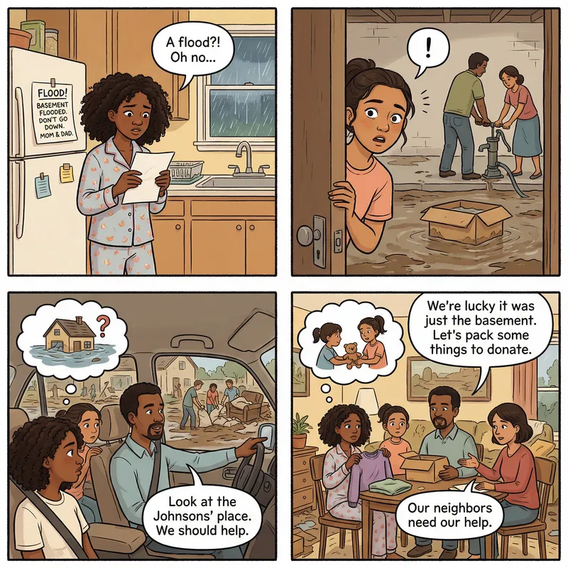 Teenager's Flood Experience: A Four-Panel Comic Strip