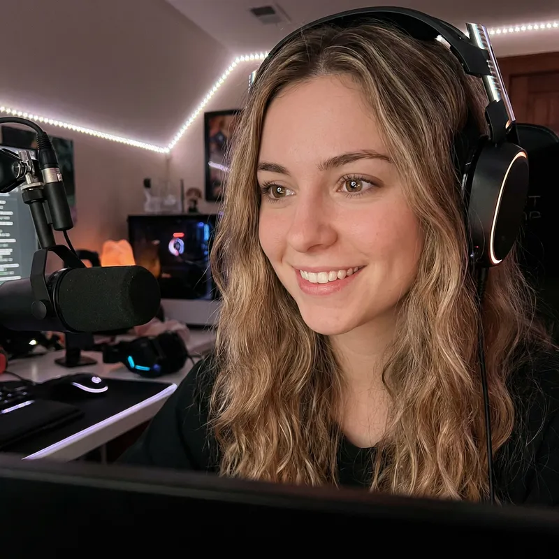 Girl with Fair Skin, Wavy Hair, Light Brown Eyes and Gaming Headphones