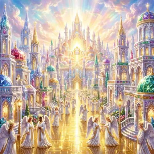 Celestial City New Jerusalem - Heavenly Oasis of Gold and Crystals