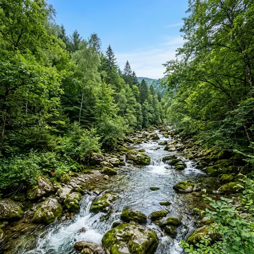 Tranquil River Flowing Through Lush Green Banks
