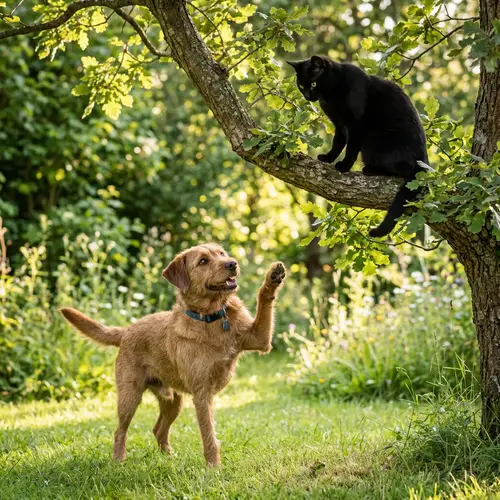 Friendly Dog Greeting Agile Cat - Heartwarming Moment