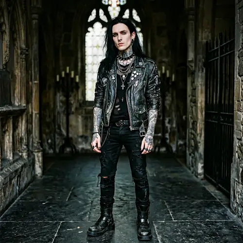 Tall Caucasian Male in Gothic Style with Tattoos
