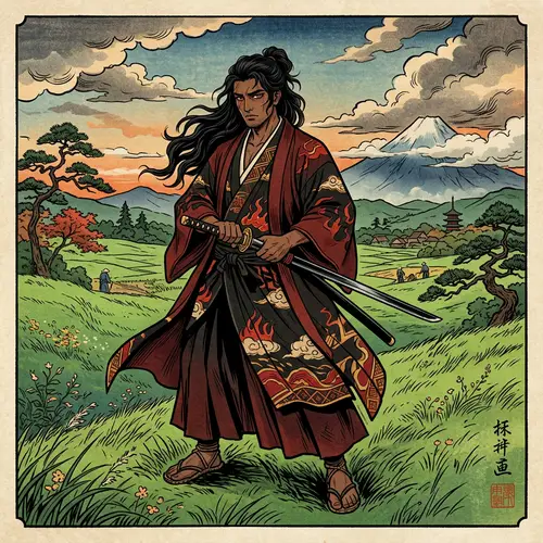 South Asian Samurai in Modern Anime Style