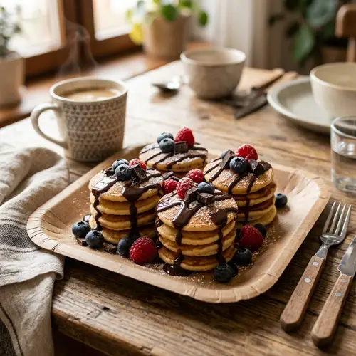 Delicious Mini Pancakes with Chocolate Syrup