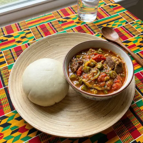 Authentic West African Fufu Dish with Spicy Okra Stew