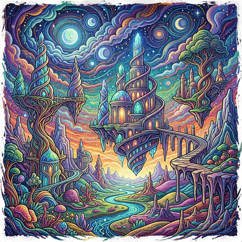 Dreamscape Architecture in Pointillism Art