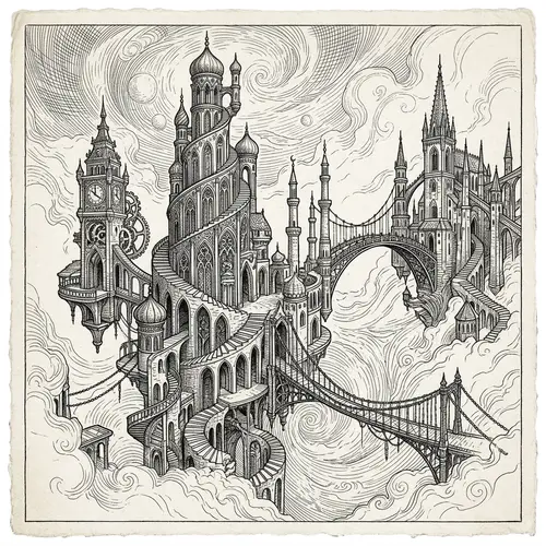 Dreamscape Line Art Architecture Creation