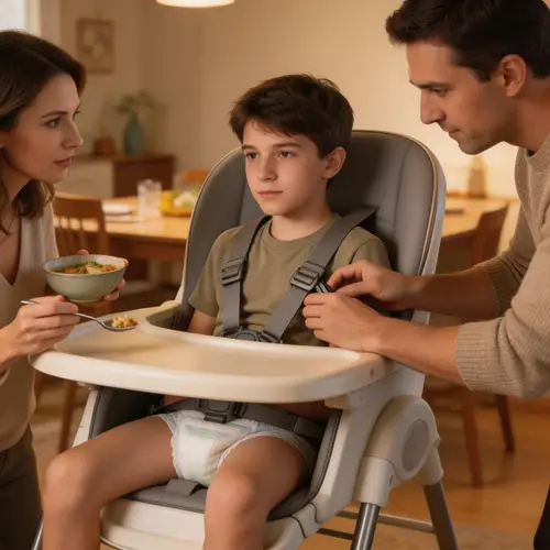 14-Year-Old Teen in High Chair for Feeding