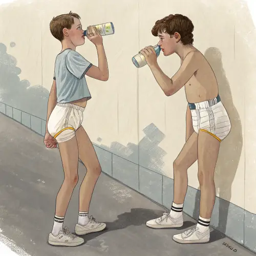 Surreal Art: Boys in Diapers and Feeding Bottles