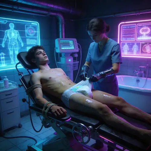 Cyberpunk Diaper Changing Scene: Trainee Care