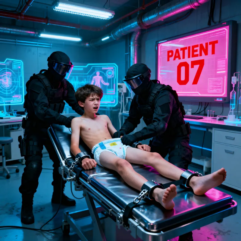 Cyberpunk Teen's Disturbing Struggle in Lab Setting