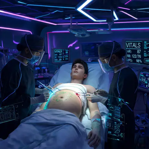 Young Man Pregnant: Induction Surgery in a Cyberpunk Era