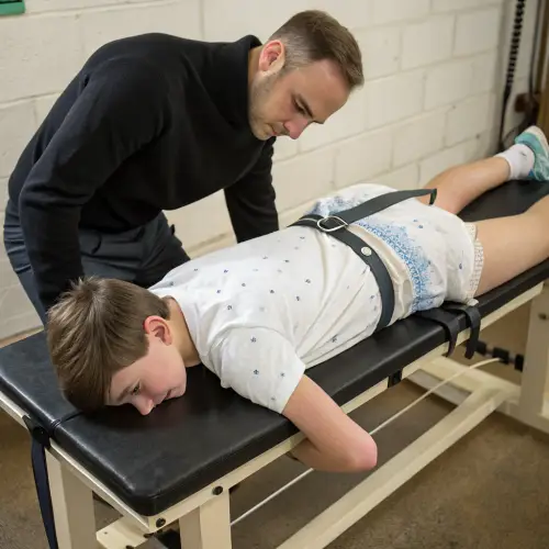 Teen Discipline Photo: Restraint Table Scene