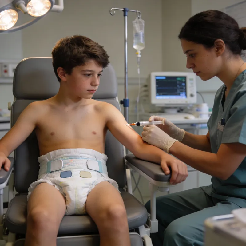 Teenager in Hospital: Medical Examination with Diapers