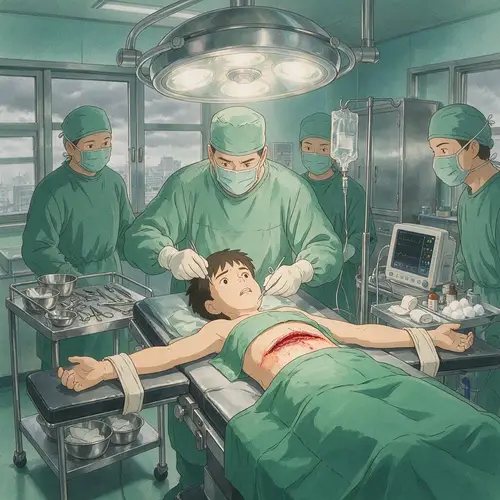 Panicked Teen in Operating Room - Studio Ghibli Style