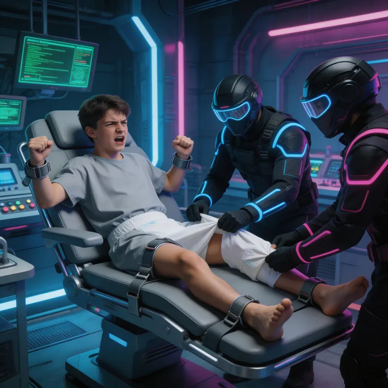 Cyberpunk Laboratory Encounter: A Teen's Struggle