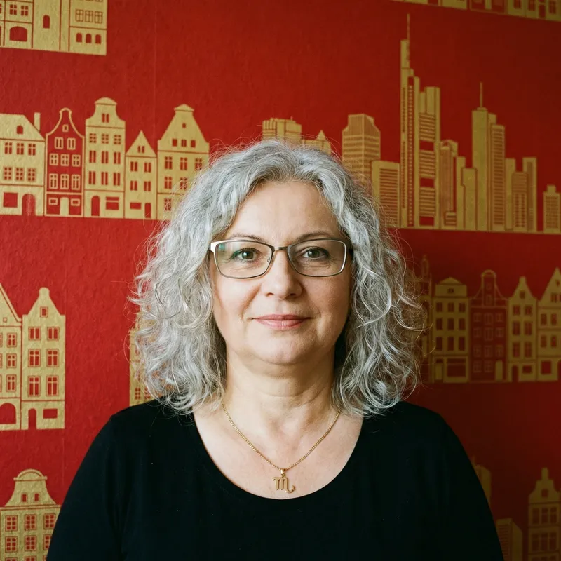 Polish Woman with Silver Curly Hair | Age 55 | Scorpion Necklace