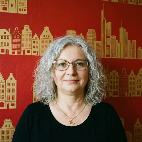 Polish Descent European Woman Portrait | Age 55 | Silver Curly Hair