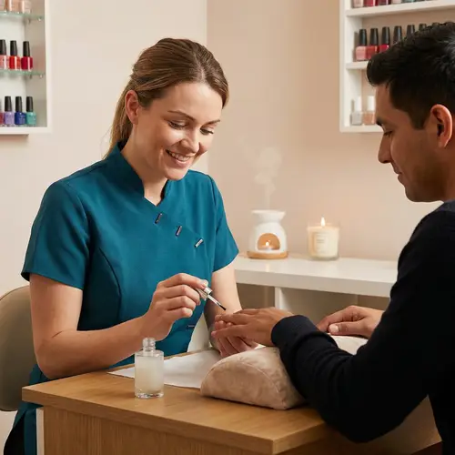 Professional Manicure Salon: Manicurist Applying Nail Hardener