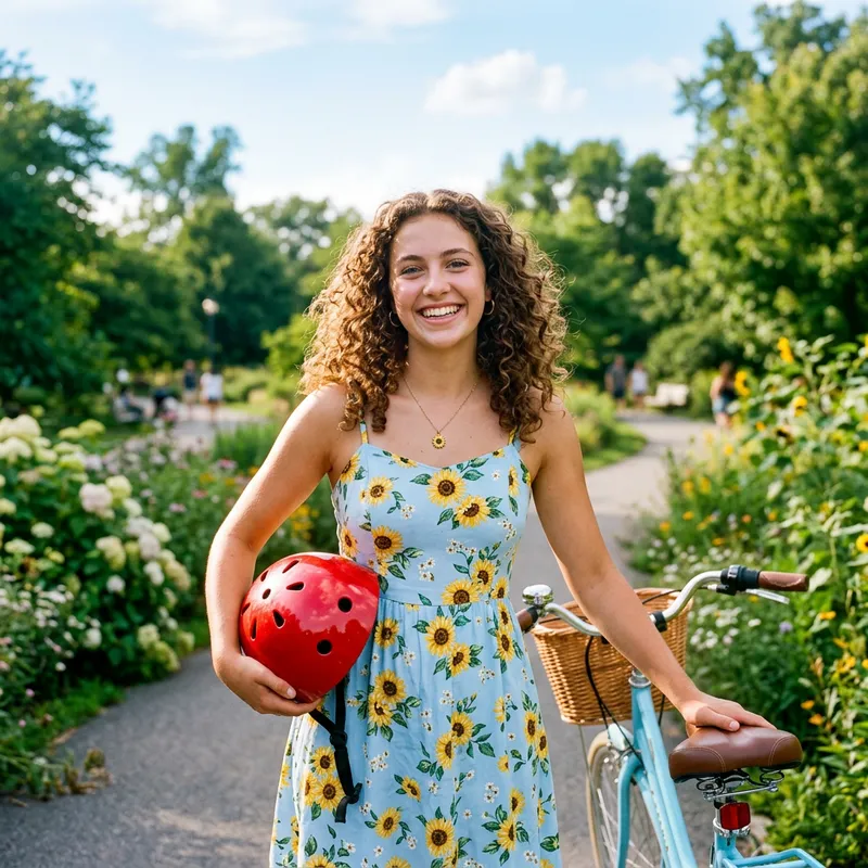 Beautiful Girl Enjoying Summer Bike Ride in the Park