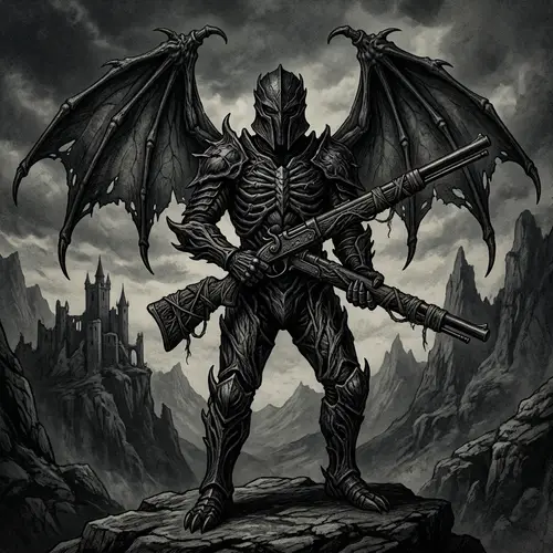 Mythic Villain with Organic Armor & Rifle | Dark Gothic Style