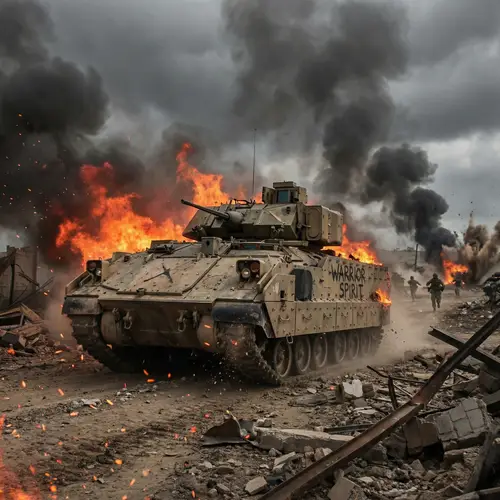 Warrior's Tank Engulfed in Flames - Battle Scene