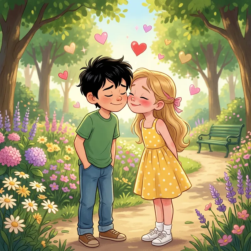 Sweet Kiss in Sunlit Park | Young Couple's Moment