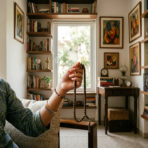 Young South Asian Girl with Tasbeeh in Serene Room