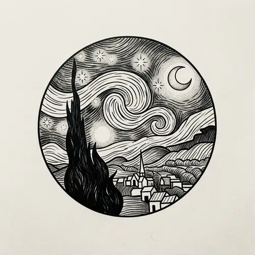 Tranquil Starlit Night Tattoo Design for Couples