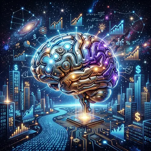 Business and Intellect Symbiosis - Intricately Designed Metallic Brain in Digital Universe