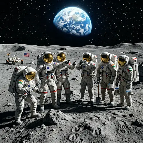 Multicultural Space Exploration Group on Lunar Surface