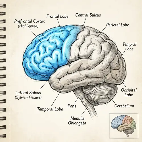 Digital Art of Brain Highlighting Prefrontal Cortex