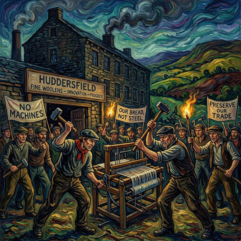 Violent Luddite Protests Against Technological Change in Wool Industry