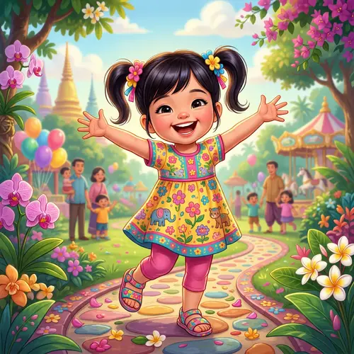 Vibrant Pixar-Style Thai Child Model Illustration