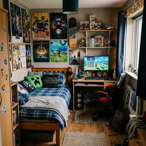Cozy Boy-Style Room with Akita Dog