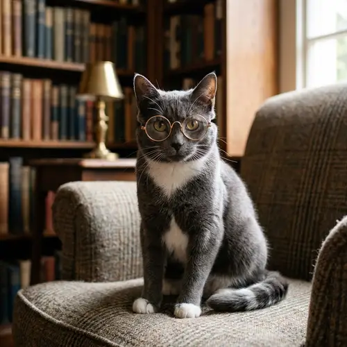 Cat in Glasses - Stylish Feline with Vintage Eyewear