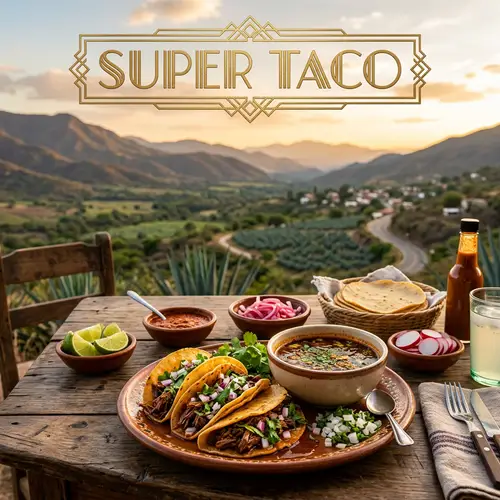 Super Taco: Delicious Birria Tacos in Art Deco Style