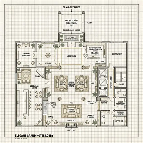 Elegant Hotel Lobby Floorplan Design